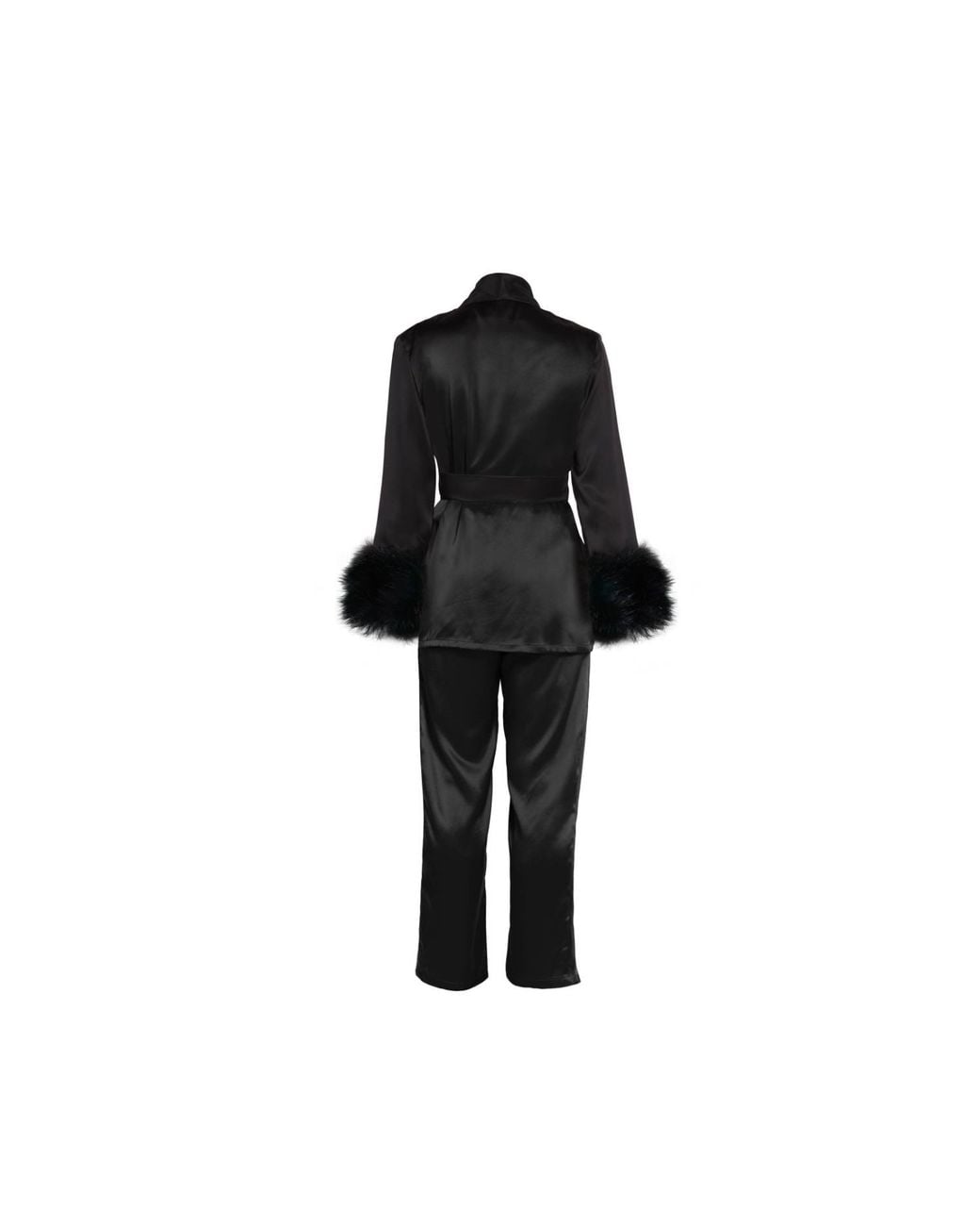 Maguy De Chadirac Black Bedtime Glamour Silk And Faux Fur Signature Pyjama