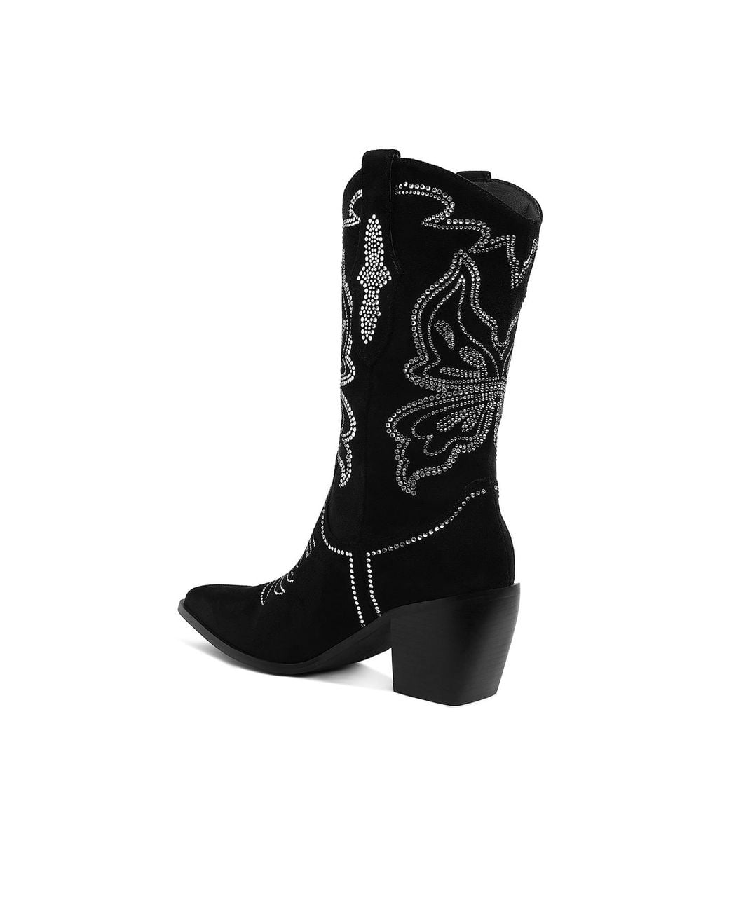 Rag & Co Black Latafa Rhinestones Embellished Cowboy Boots