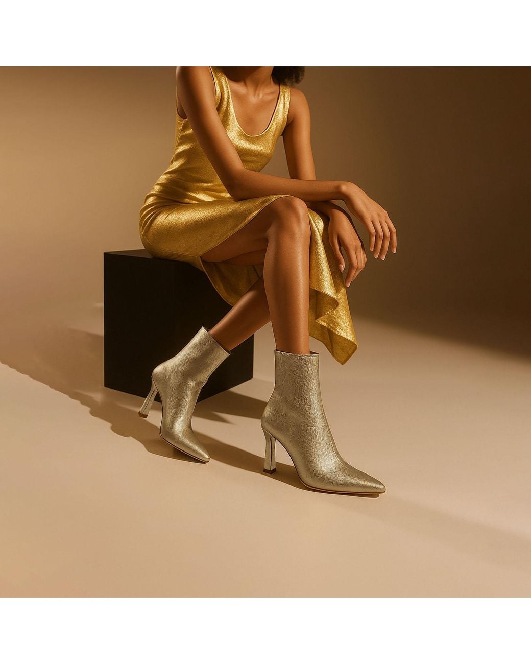 Rag & Co Natural Farnak Metallic Pointed Toe Ankle Boots