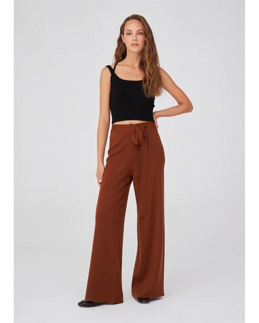 Peraluna Brown Bell Bottom Knit Trousers