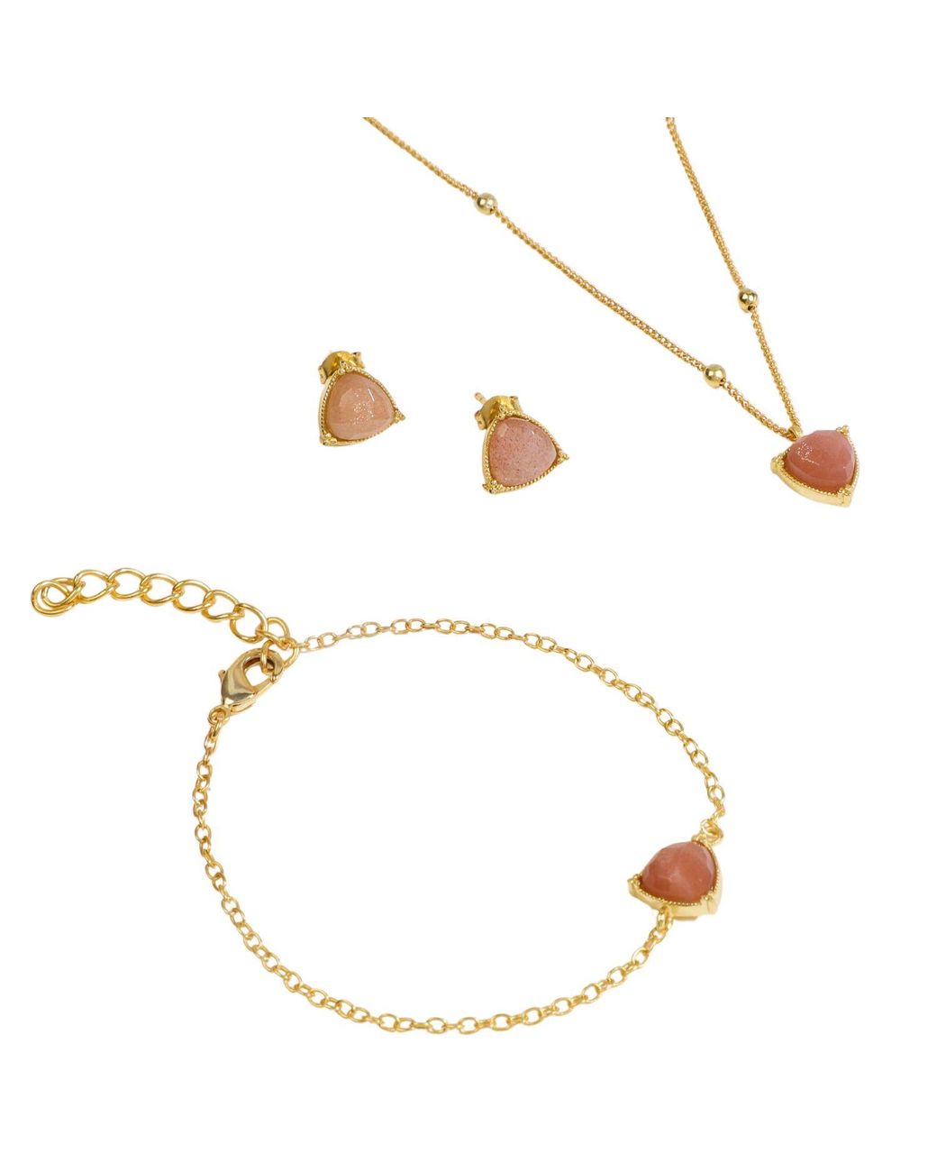 Lila Rasa Metallic Peach Moonstone June Birthstone Illuminates Visions & Dreams Jewellery Set: Necklace, Earrings And Bracelet