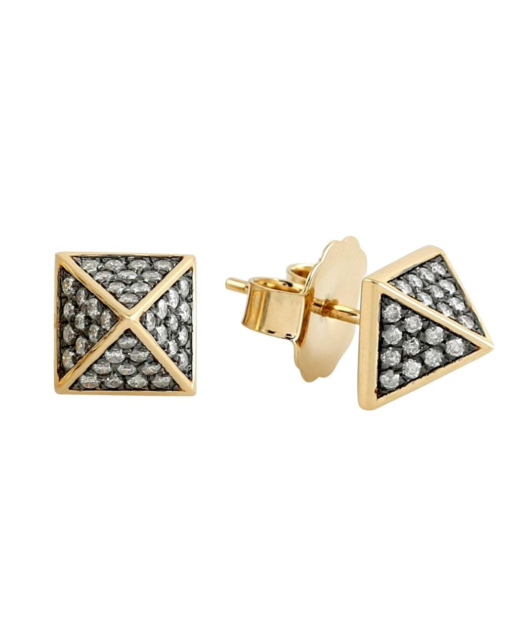 Artisan Metallic Pavé Diamond Pyramid Stud Earrings