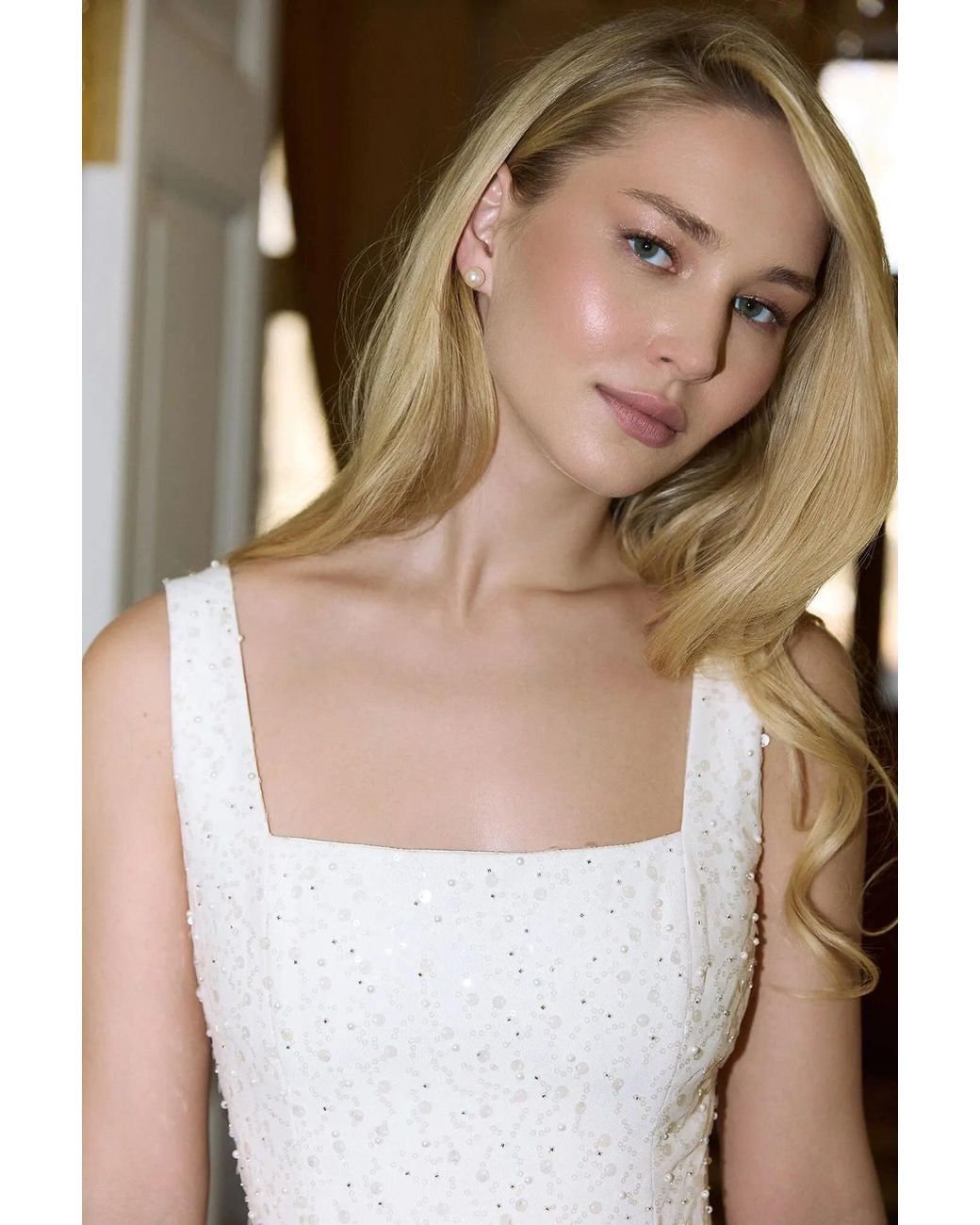 POST MERIDIEM White Midi Dress Embroidered With Sequins And Beads