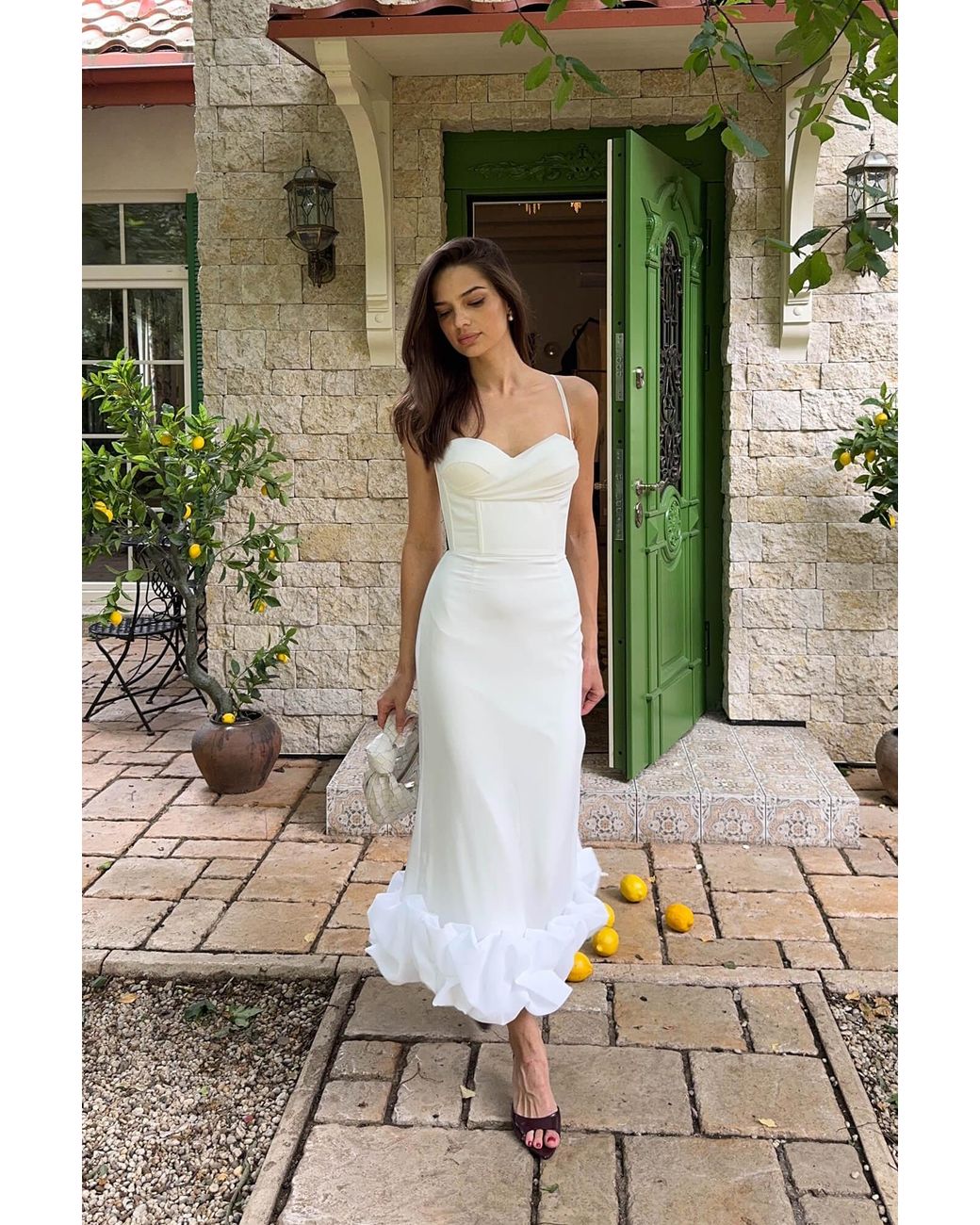 POST MERIDIEM White Draped Bodice Bottom Flounced Bustier Dress