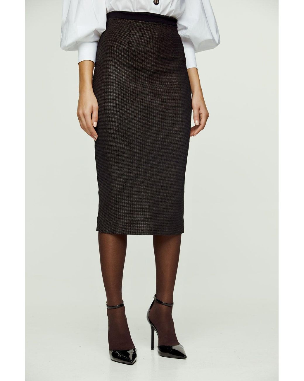 Conquista Gray Print Punto Di Roma Pencil Skirt With Slit