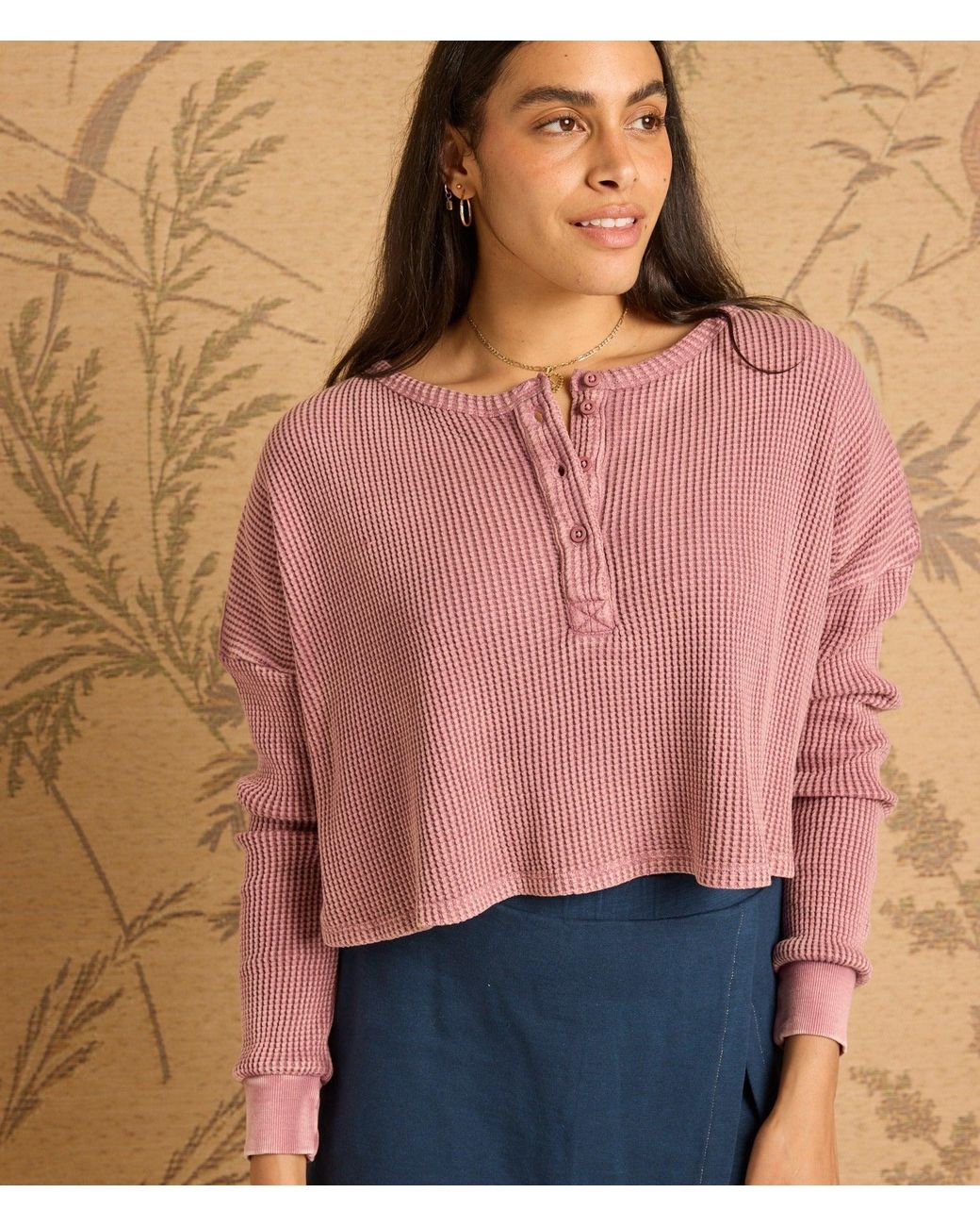 Known Supply Pink Waffle Long Sleeve Henley Tee