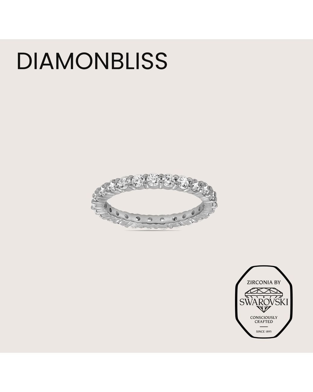 Diamonbliss Metallic Round Cut Eternity Ring With Swarovski, One And Half Carat, Plated