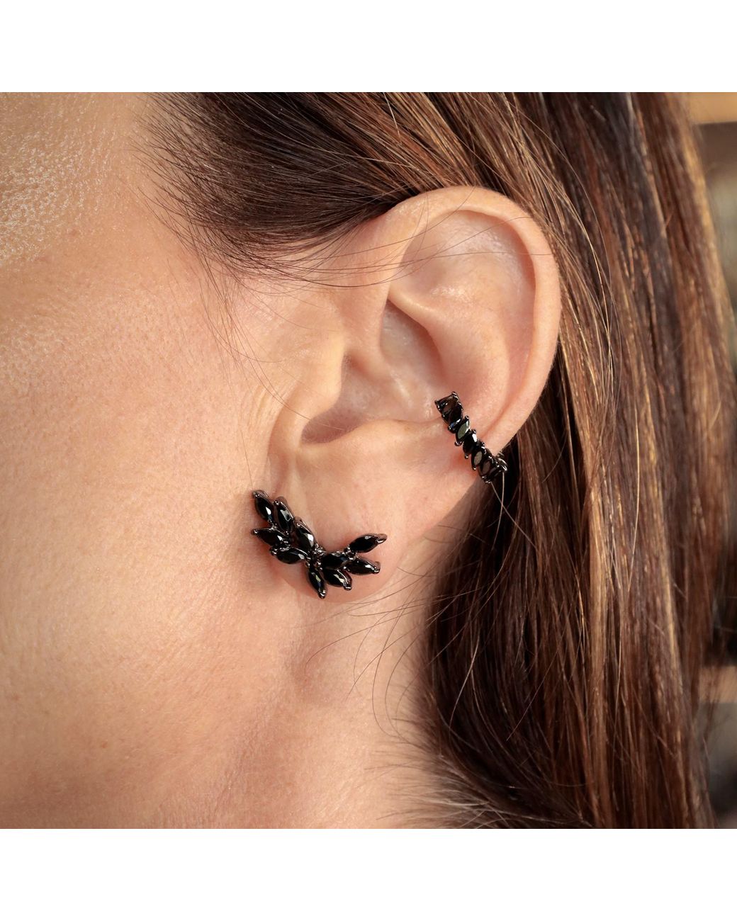 SALLY SKOUFIS Black Renaissance Earrings With Made Cz Diamond Stimulant