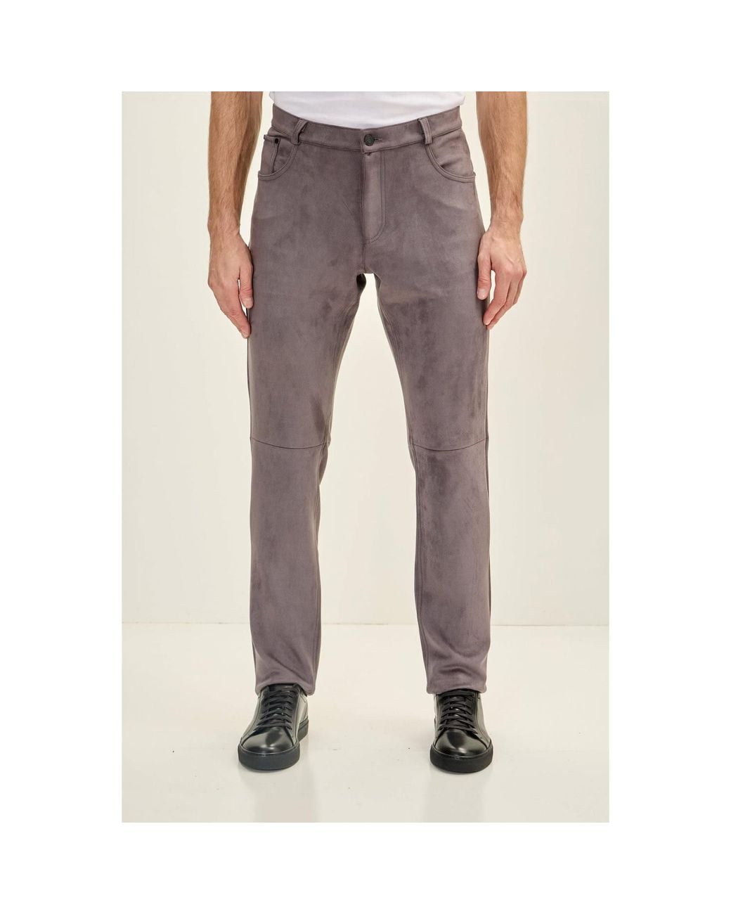Ron Tomson Gray Microsuede Lightweight Tapered Pants for men