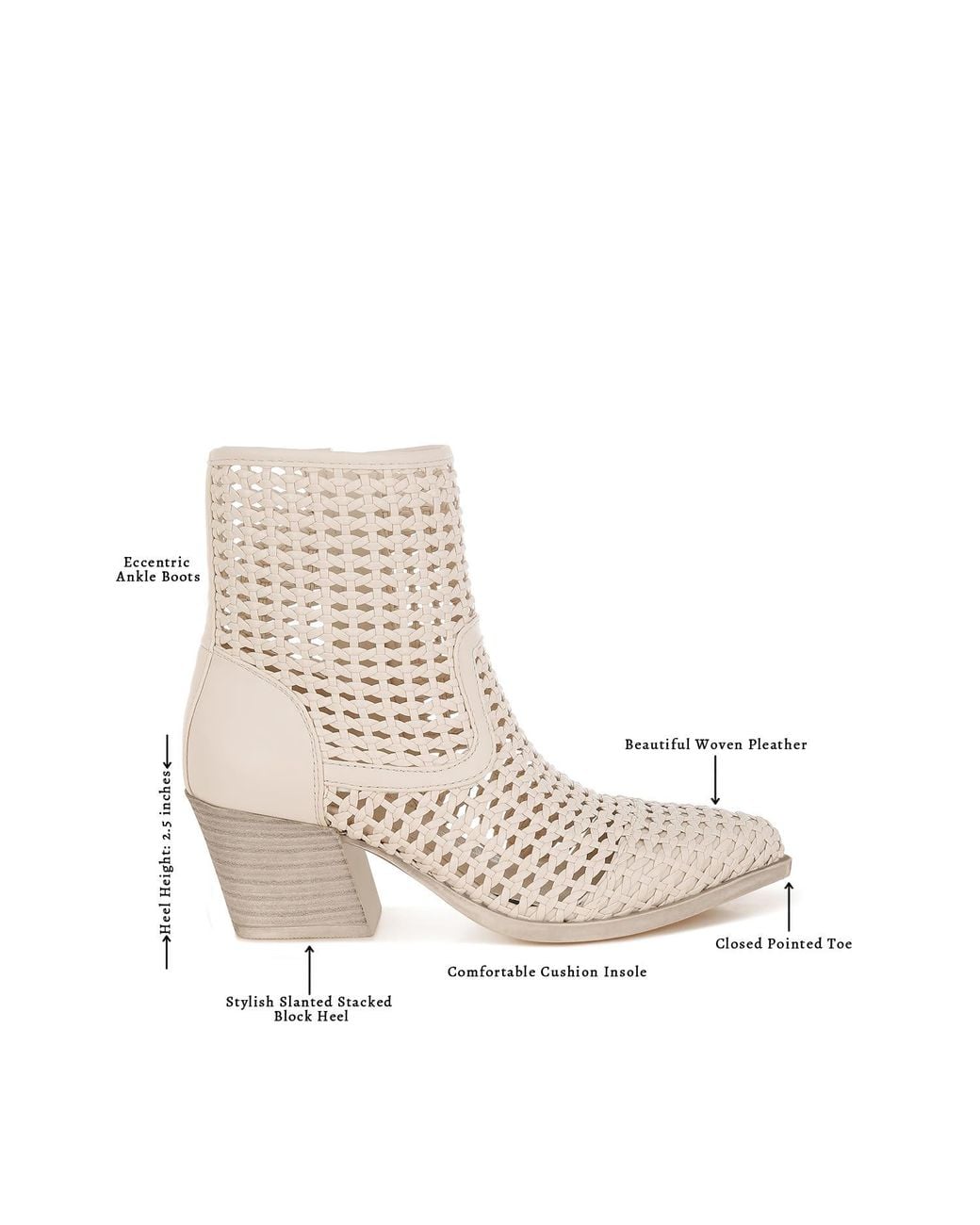 Rag & Co Natural Artisole Woven Pleather Block Heel Boots