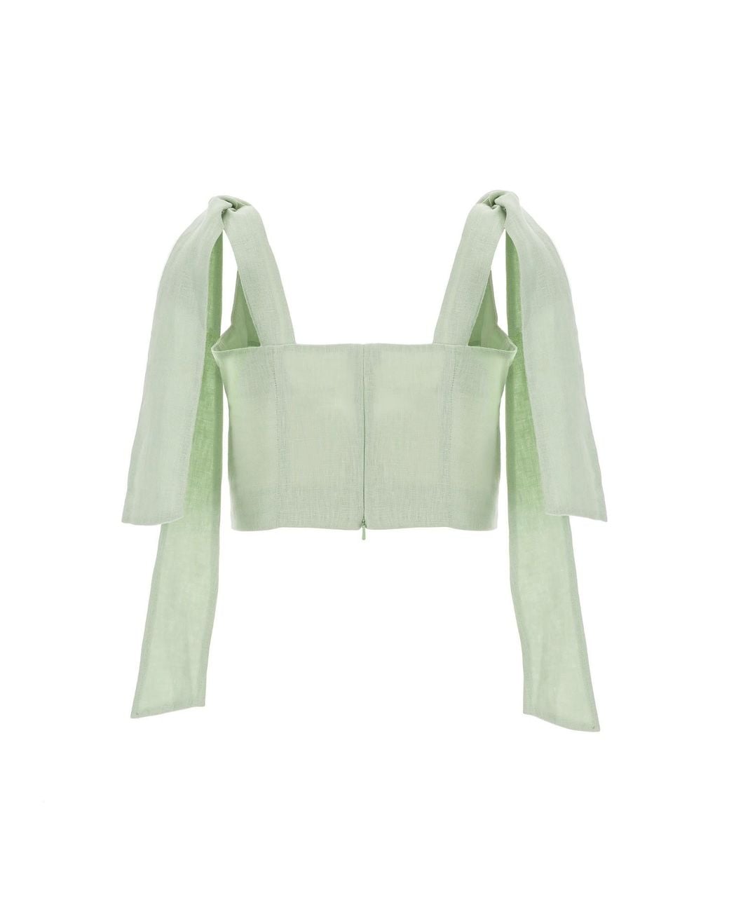 Lita Couture Green Bow Strap Linen Crop Top