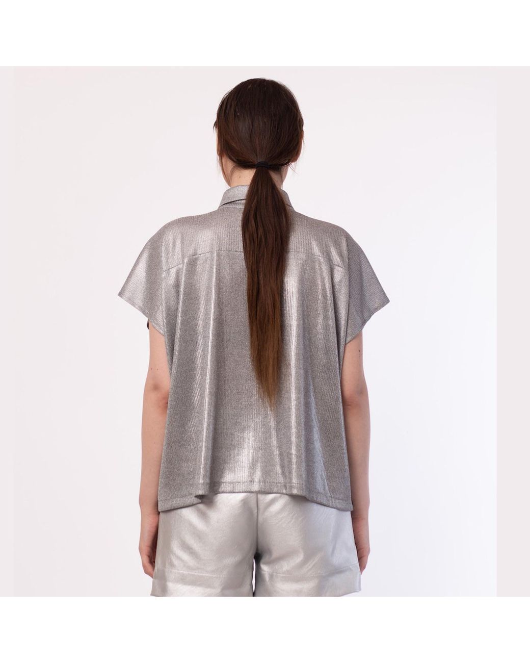 Silvia Serban Gray Jersey “Polo” Top