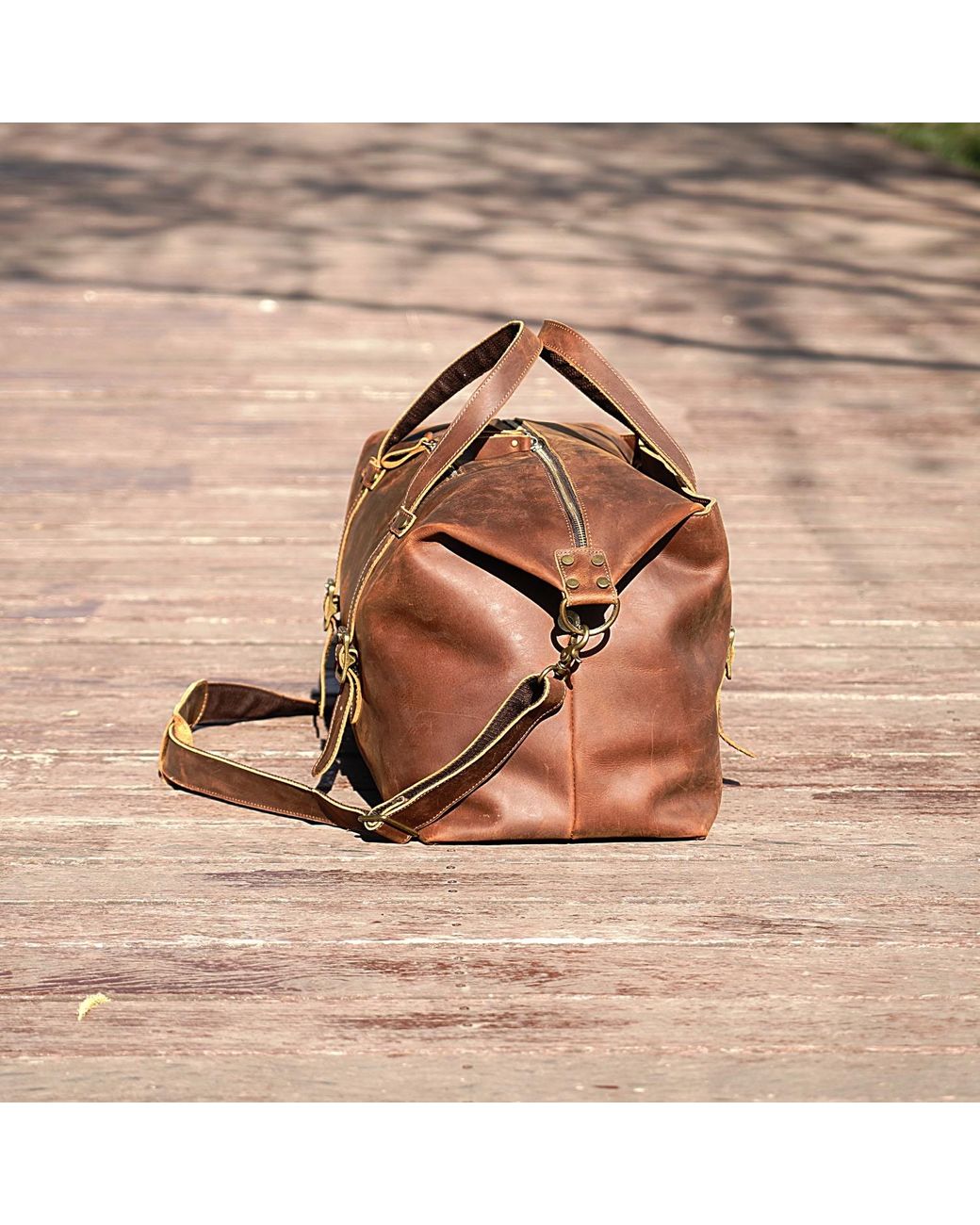 Touri Brown Large Genuine Leather Holdall for men