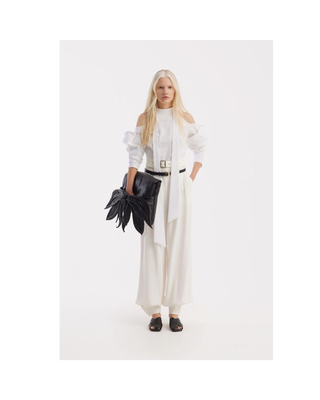 Julia Allert White Belted High-Waist Balloon-Leg Pants