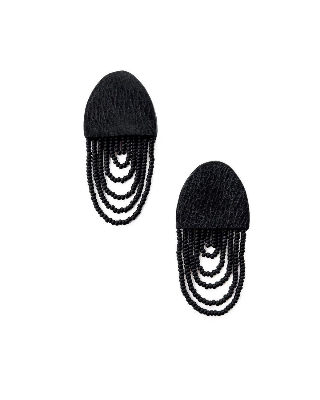 WAIWAI Black Aura Glass Bead Leather Earrings