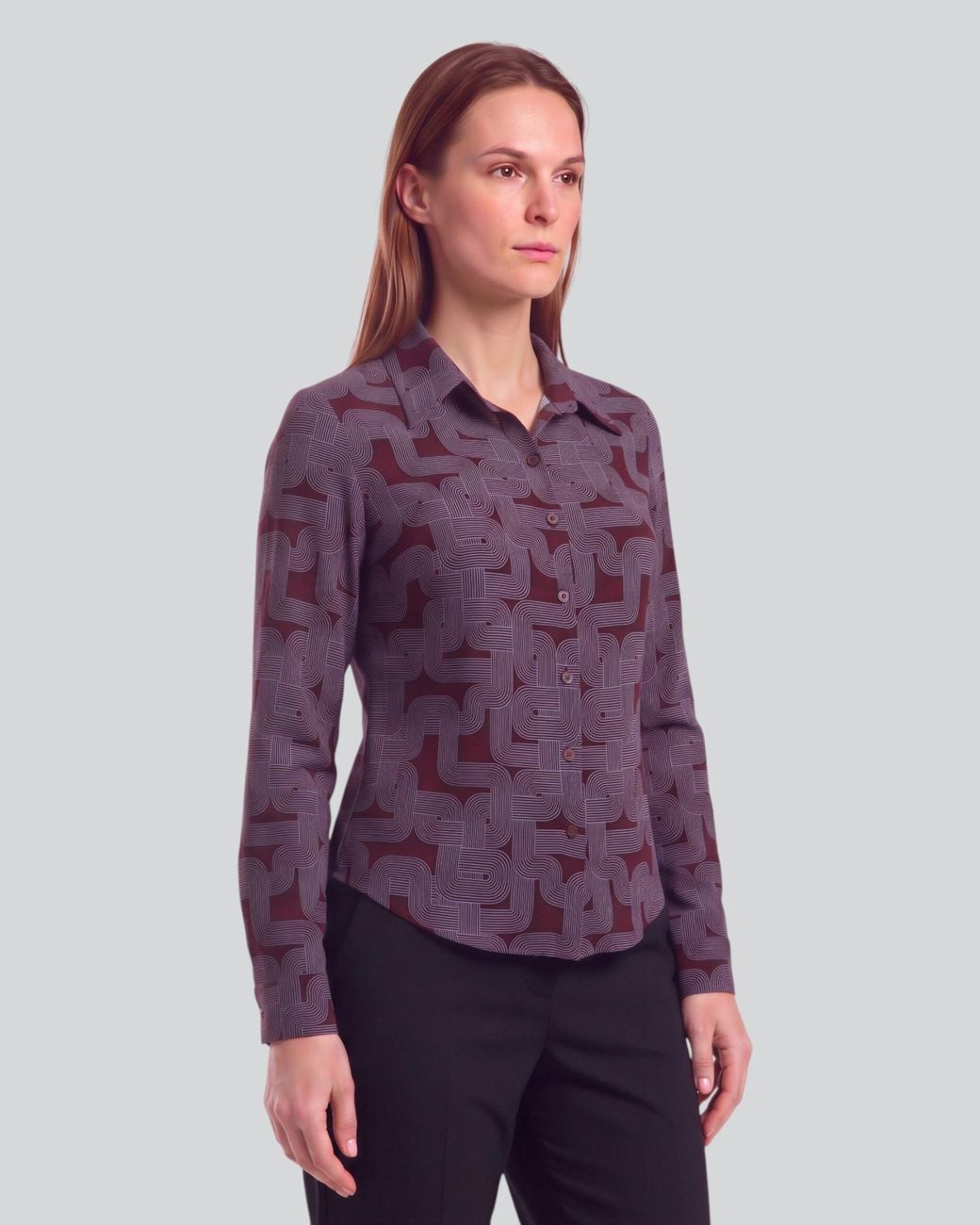 Lords of Harlech Purple Sutton Blons Geo Port Stretch Silk Long-Sleeve Shirt