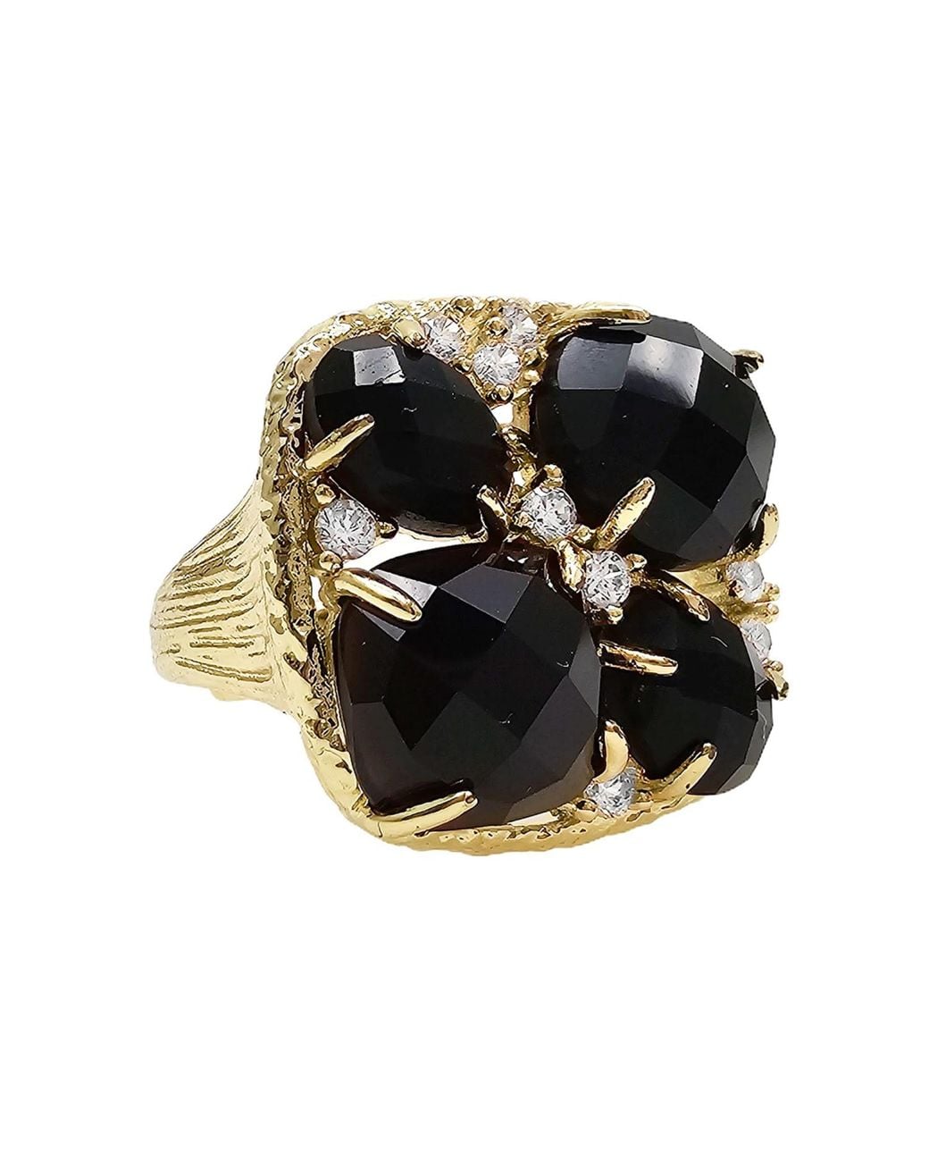 Farra Black Agate With Zircon Statement Adjustable Ring