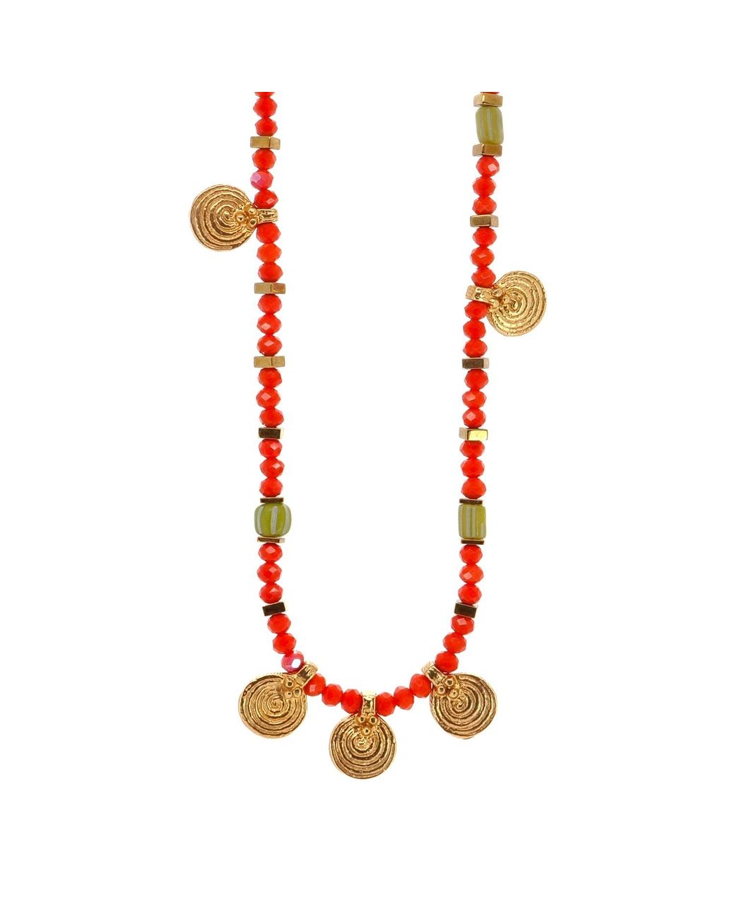 Ebru Jewelry Red Vibrant Energy Spiral Charm Choker Necklace
