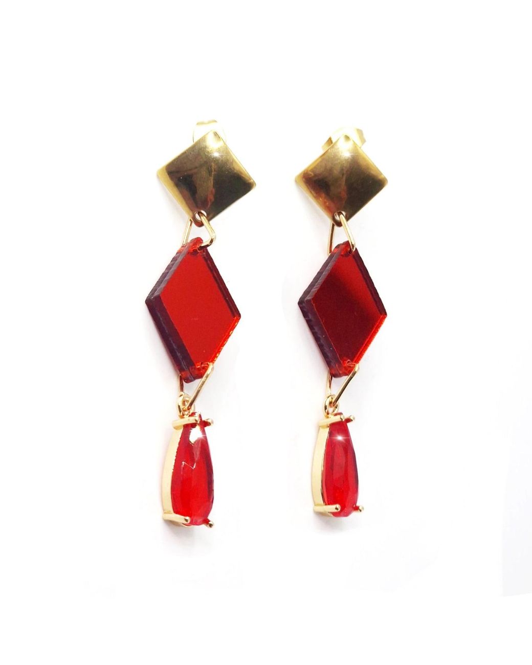 Laura Daili Red Scarlet Prism Earrings