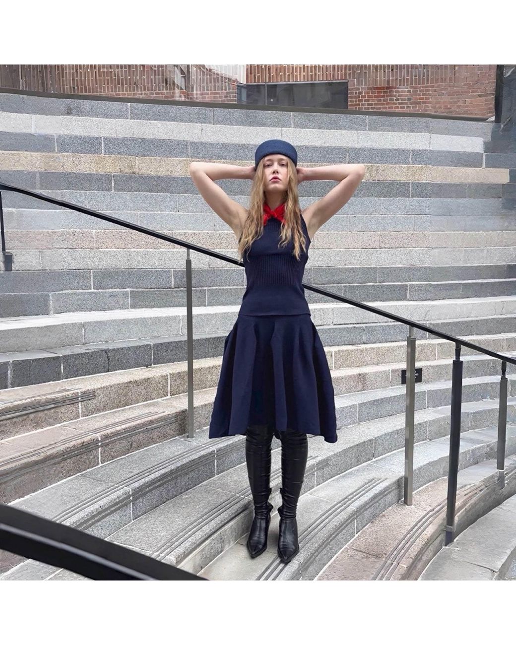 London Atelier Byproduct Blue Knitted Top And Skirt Co-Ordinates Set