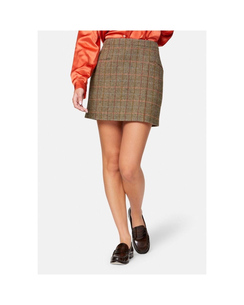 Helen Mcalinden Natural Sienna Herringbone Tweed Skirt