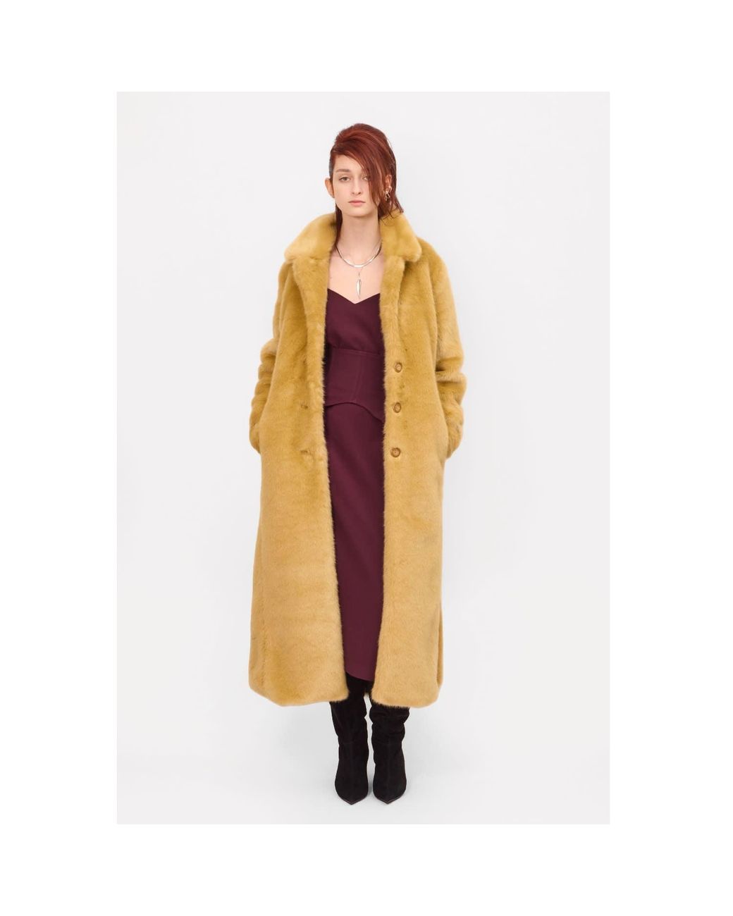 Julia Allert Metallic Neutrals Demi-Season Solid Faux Fur Coat Warm