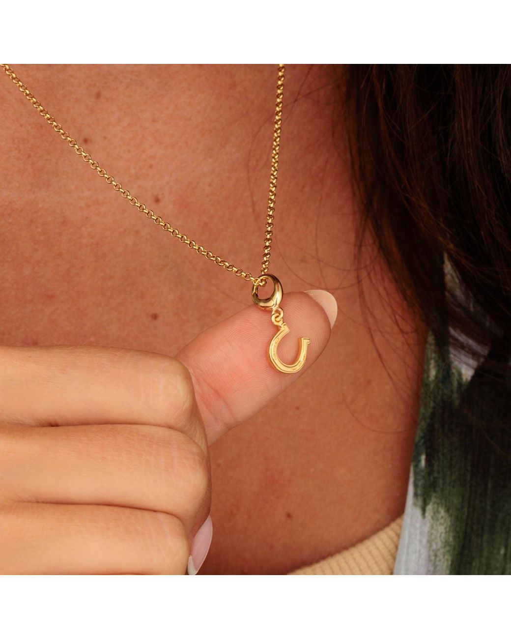 Lily Charmed Metallic Plated Lucky Horseshoe Charm Necklace