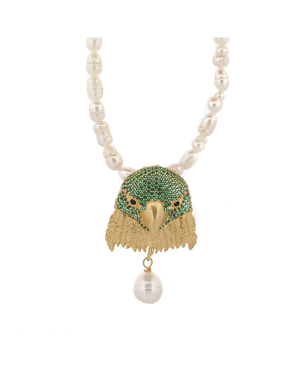 Ebru Jewelry Metallic Majestic Emerald Eagle Pearl Necklace