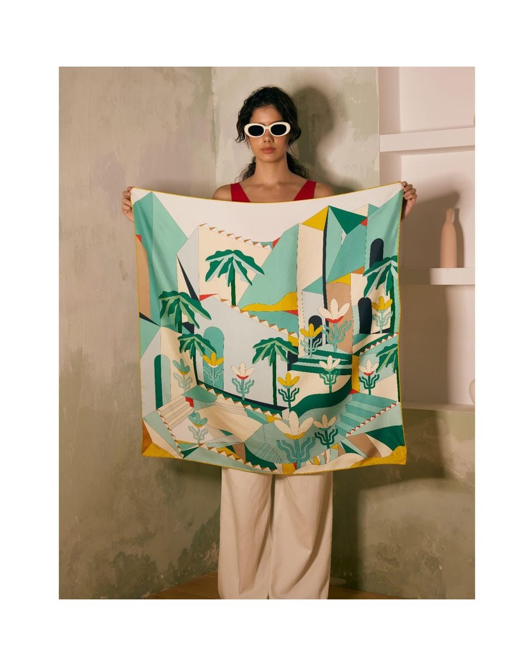 Jessie Zhao New York Blue Double Sided Silk Scarf Of Tropical Breeze