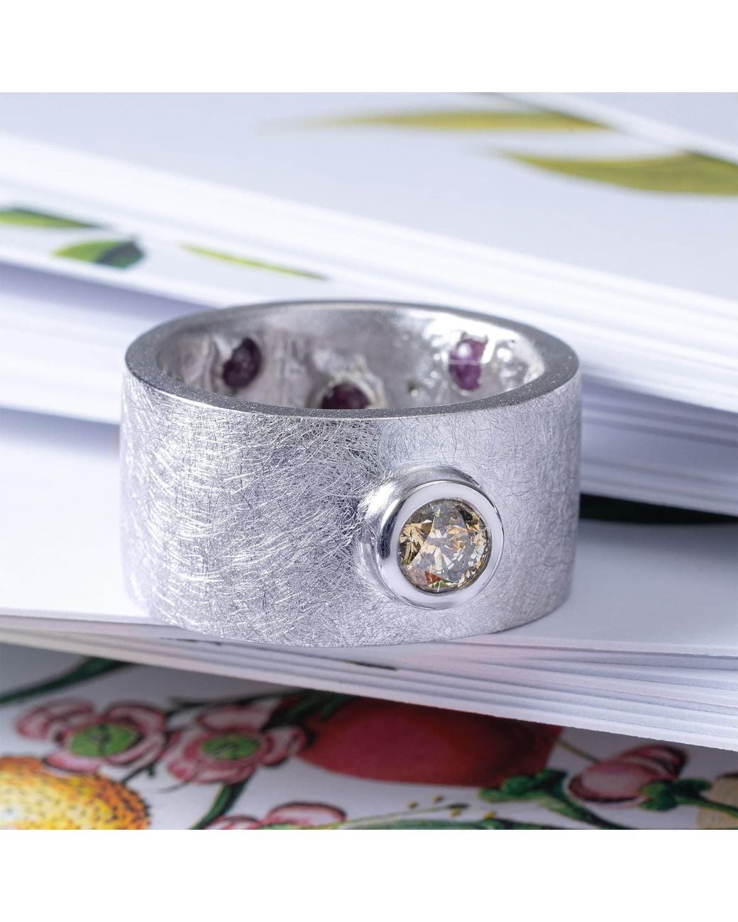 German Kabirski Metallic Veritas Singular Egoist Ring With Golden Diamond And Hidden Ruby