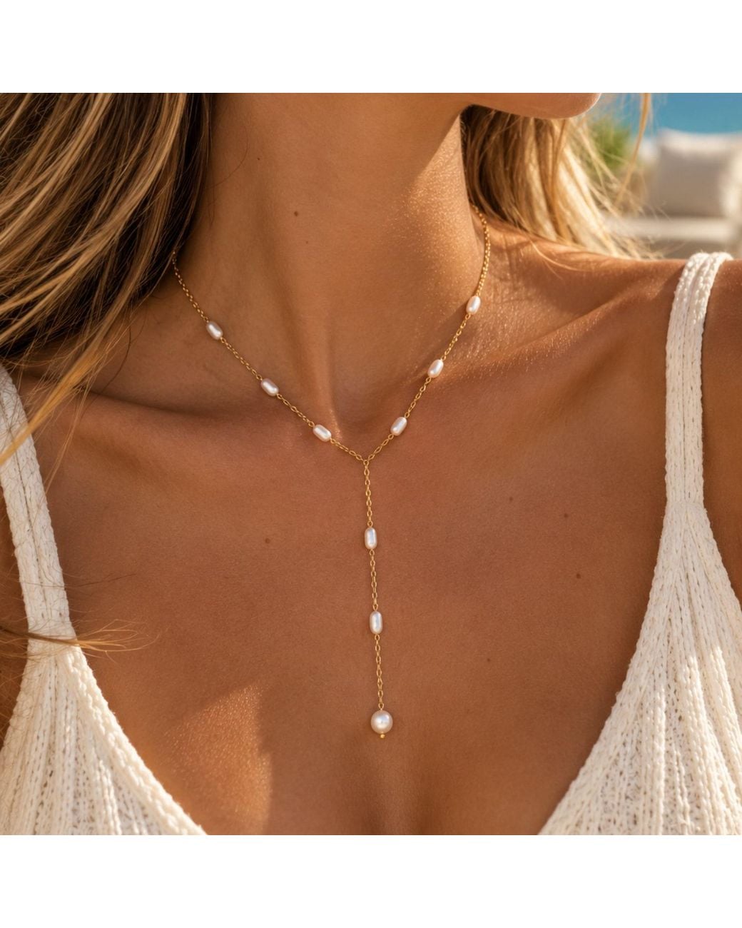 Lalinde Metallic Floating Freshwater Pearl Drops Necklace