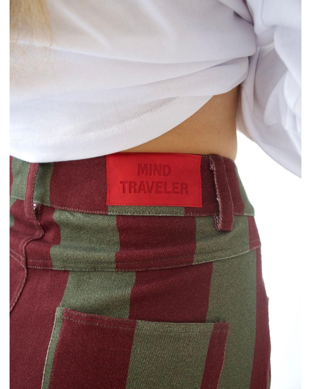 Mind Traveler Red Burgundy & Khaki Striped Clarissa Balloon Jeans