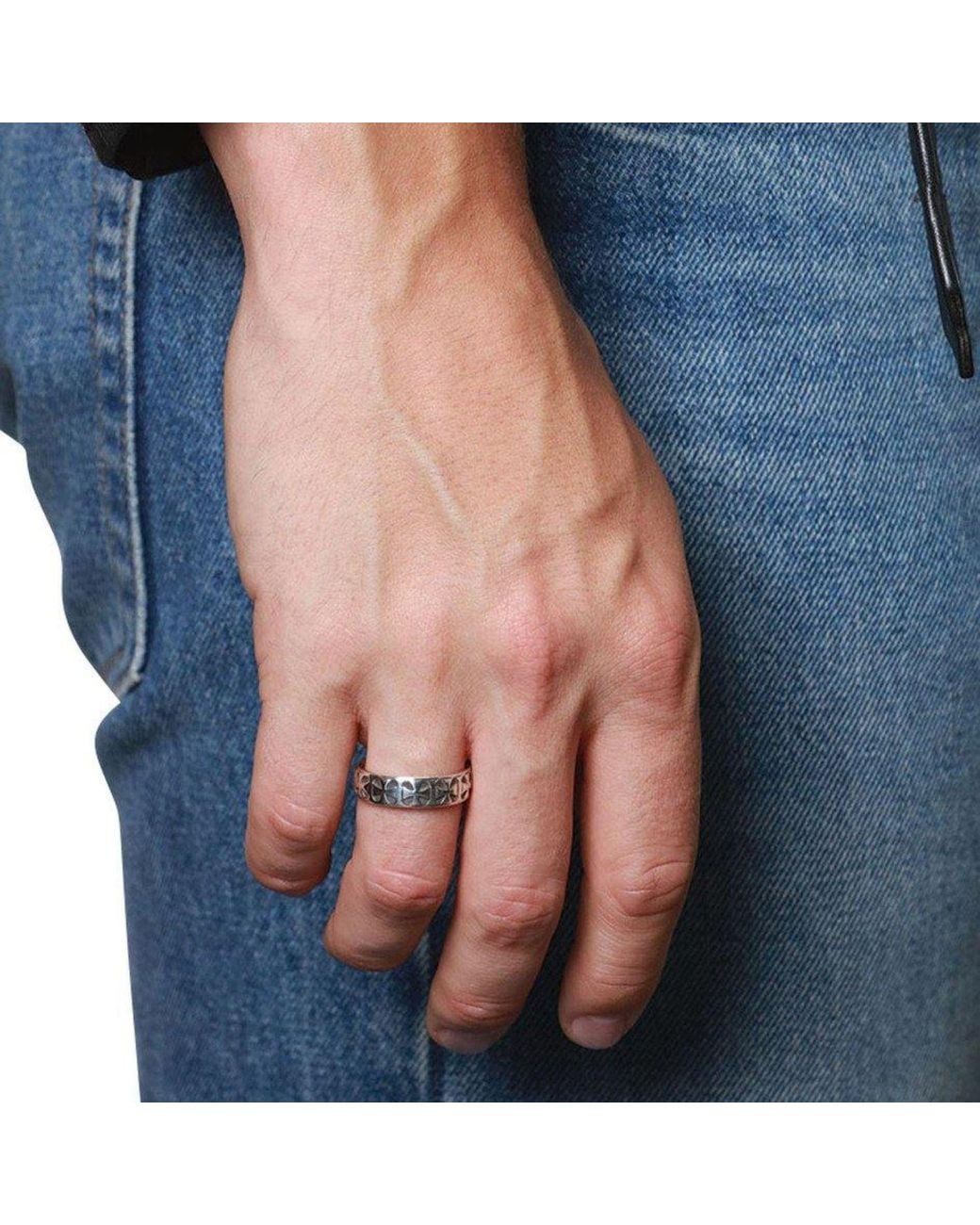 Nialaya White Vintage Silver Iron Cross Signet Ring for men