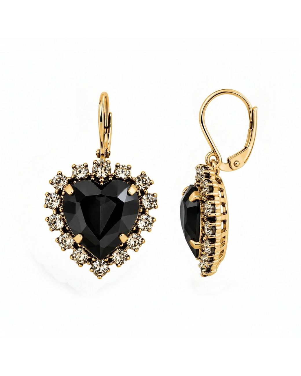 Vstyle Black Amore Swarovski Heart Earrings