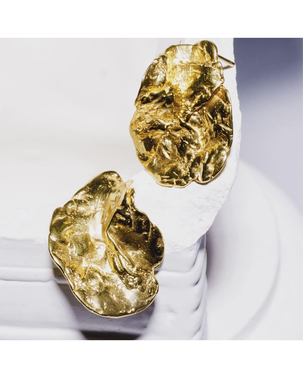 Mercela Metallic Sculptural Organic Plated Stud Earrings – Inspired By Ancient Jewelry Forms