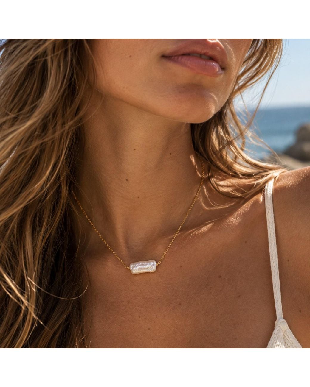 Lalinde Metallic Minimal Keshi Pearl Necklace