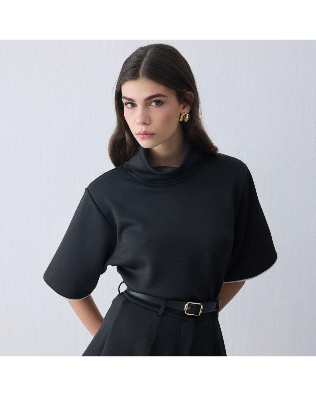 Thisisu Collection Blue Mira Padded-Shoulder High-Neck Top