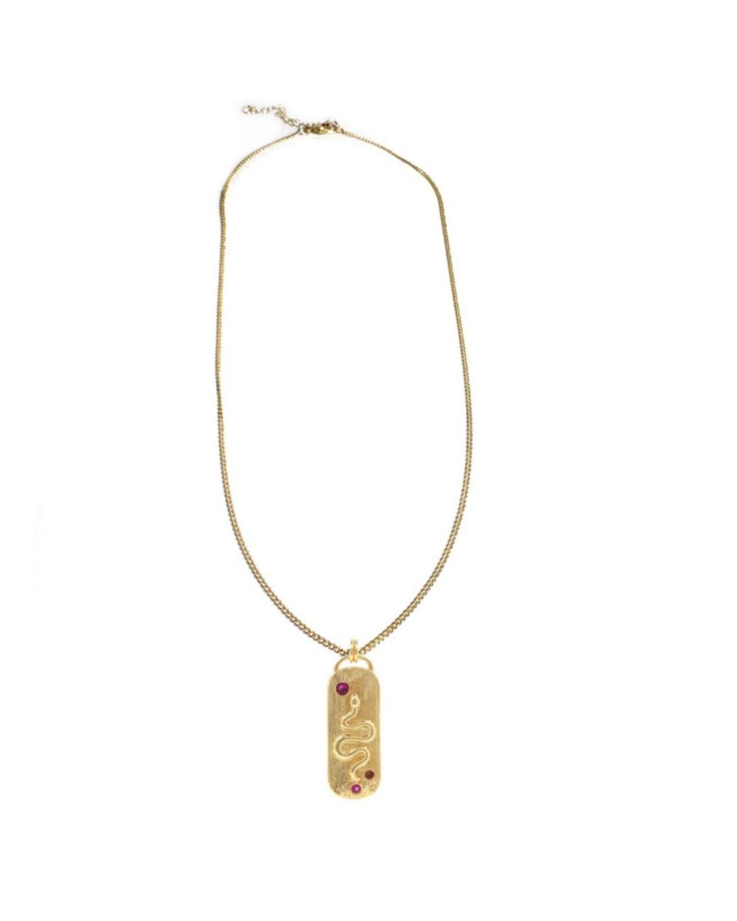 Rachel Nathan Metallic Lady Snake Tag Necklace