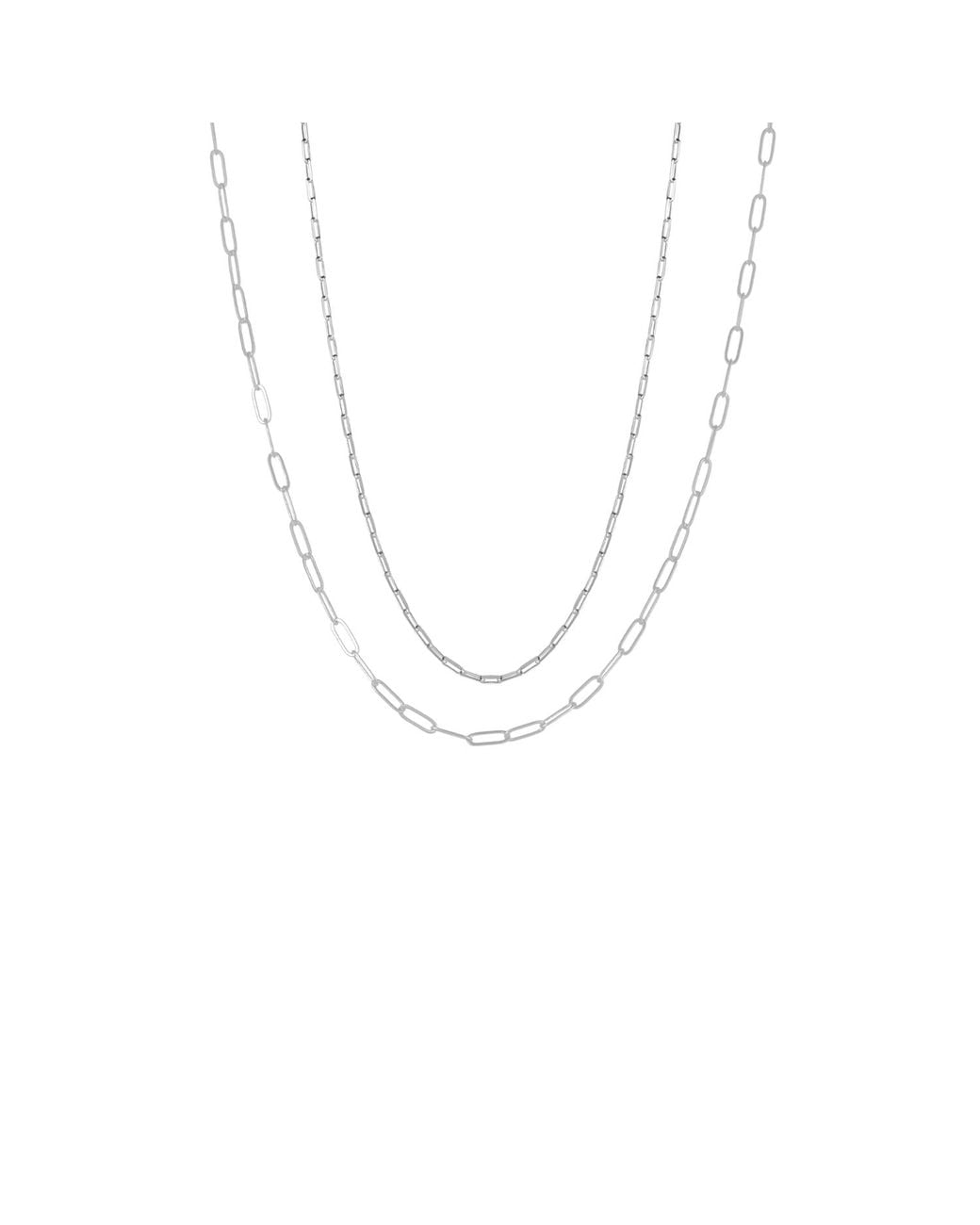 Spero London Metallic Paperclip Chains Sterling Layering Necklace Set