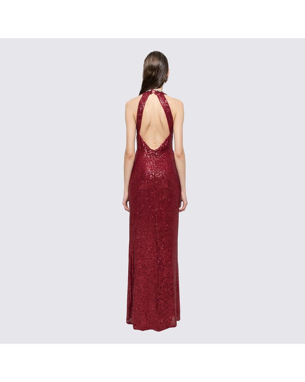 Nissa Red Sequined Halterneck Maxi Dress