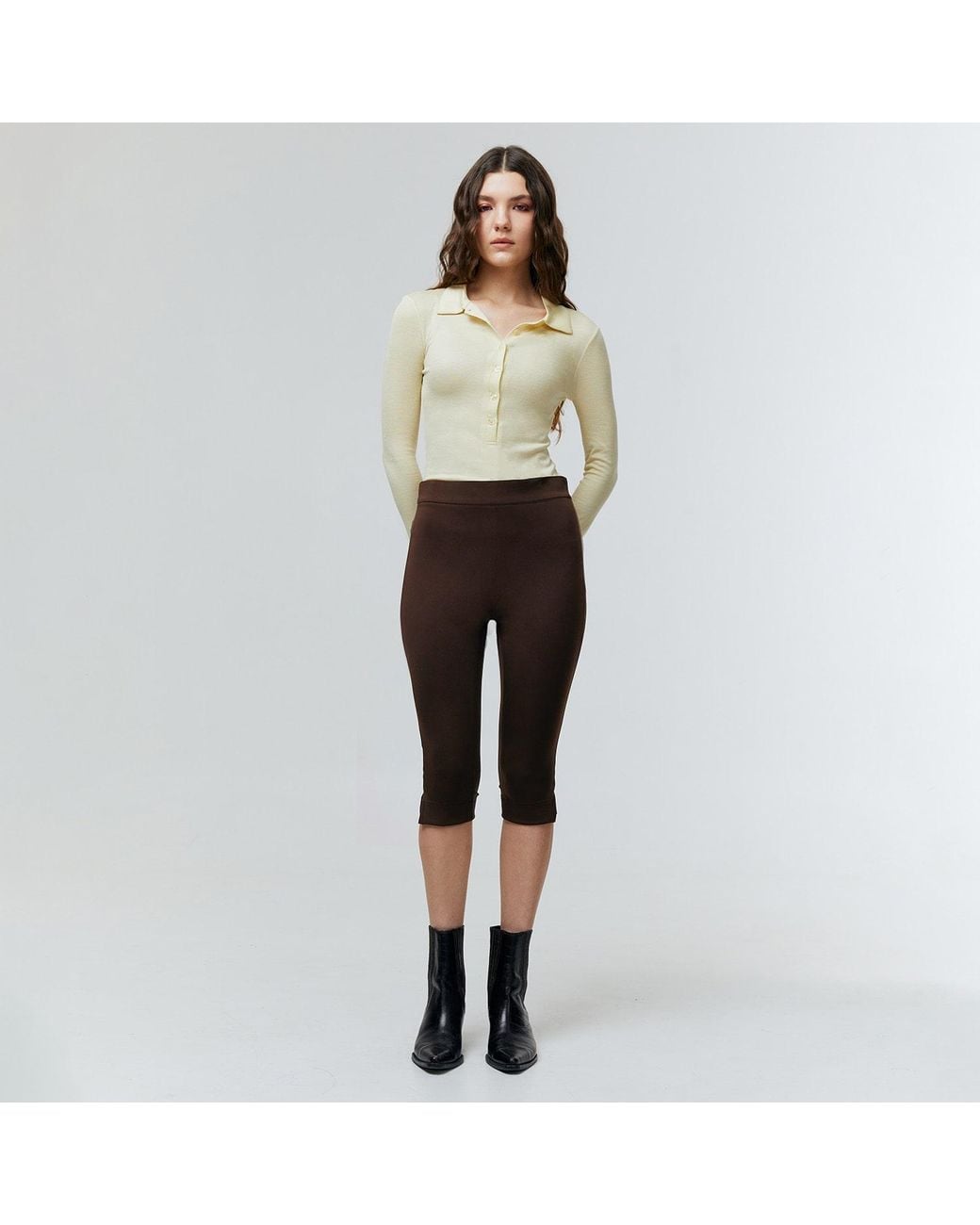 Ats the Label Natural Neutrals Kian Soft Ivory Button Collar Top