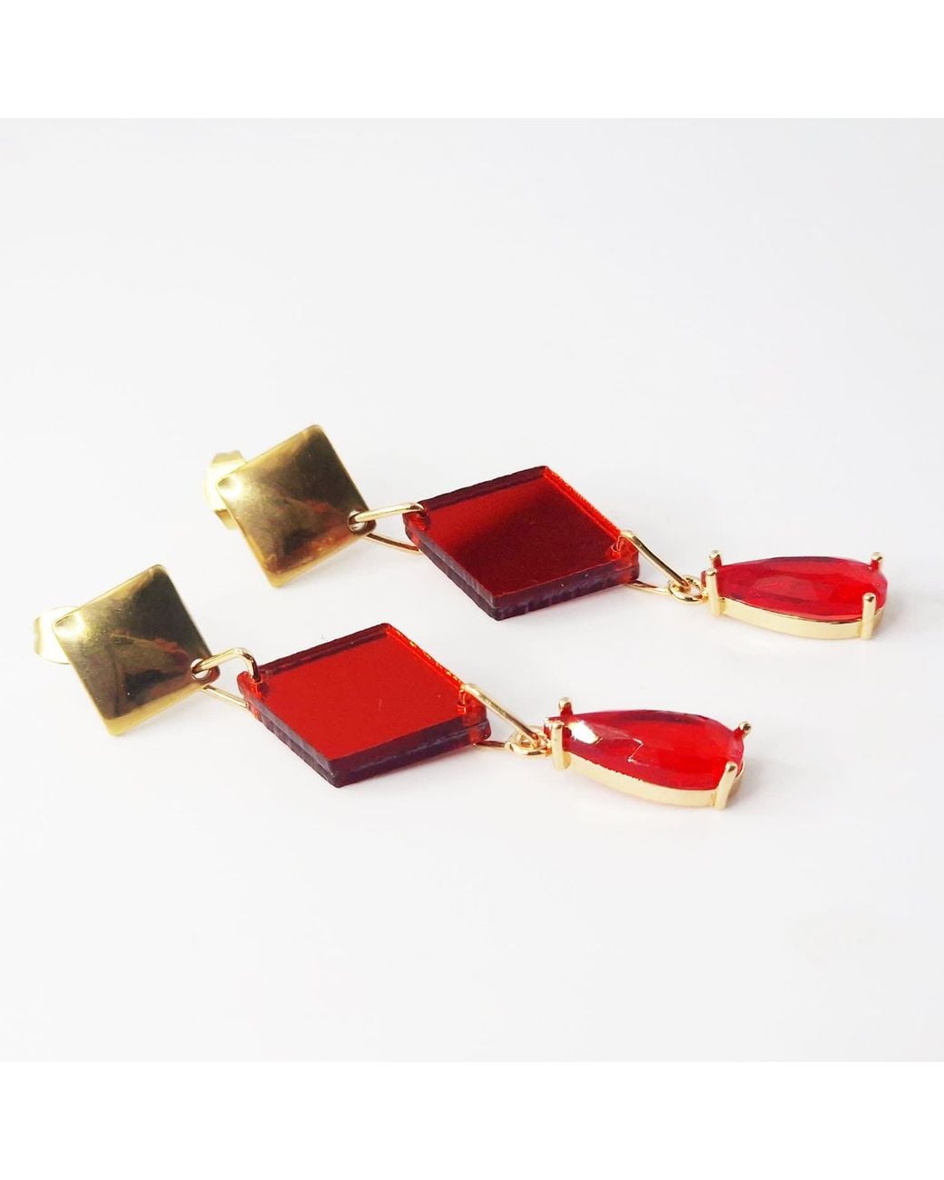 Laura Daili Red Scarlet Prism Earrings