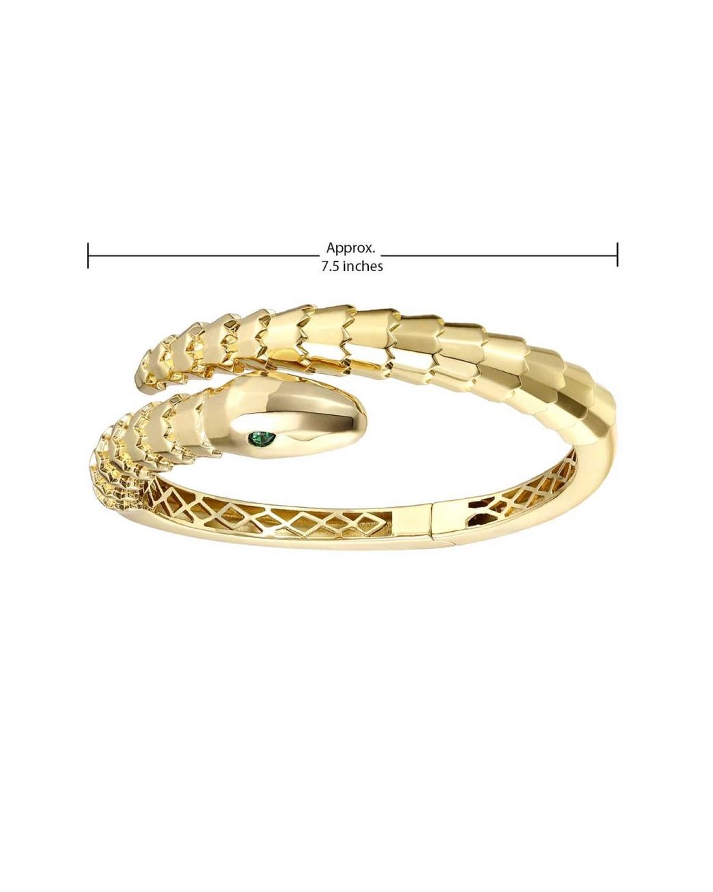 Genevive Jewelry Metallic Plated With Emerald Cubic Zirconia Textured Coiled Serpent Bypass Bangle Bracelet