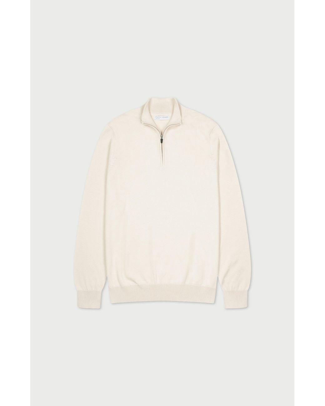 Paul James Knitwear White Neutrals Lightweight Cotton Foster Zip Neck Jumper for men