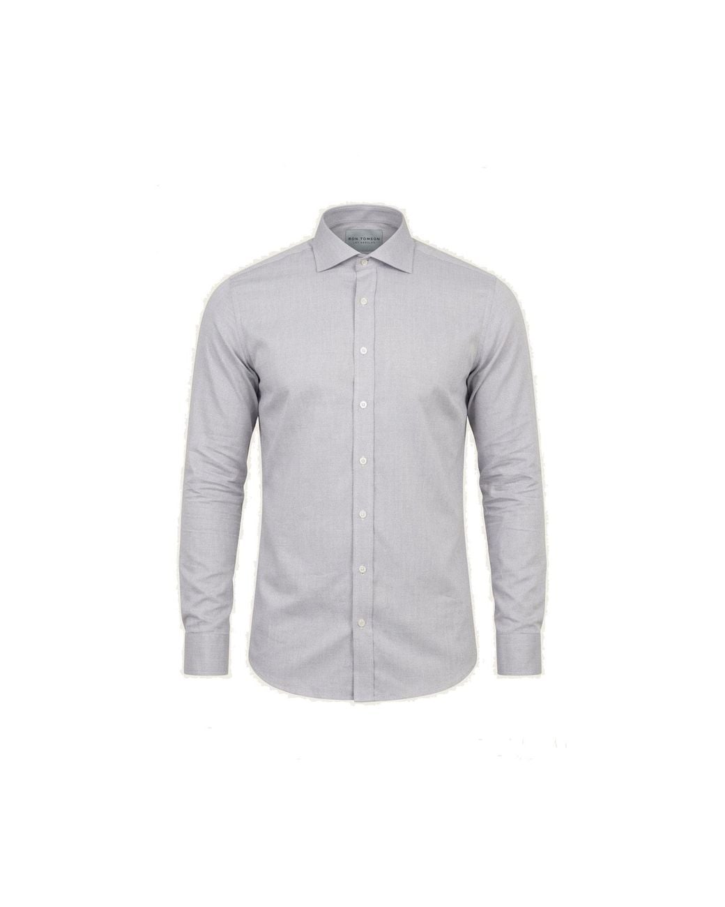 Ron Tomson Gray Pure Cotton Spread Collar Fitted Dress Shirt for men