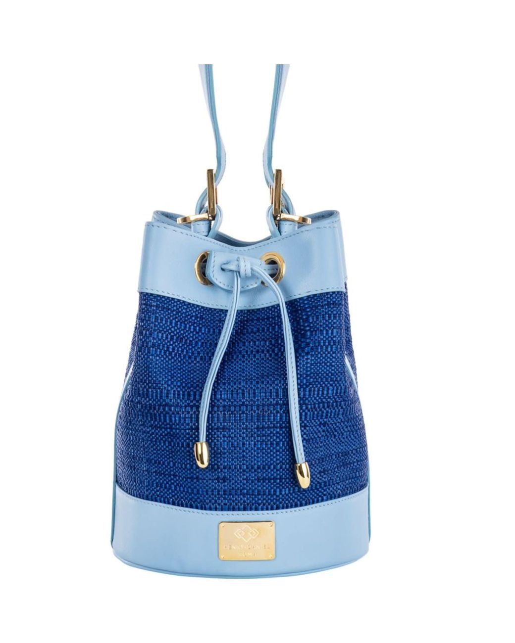 Henry Daniel Roma Blue Alice Bucket Bag Blu Leather & Blu Raffia