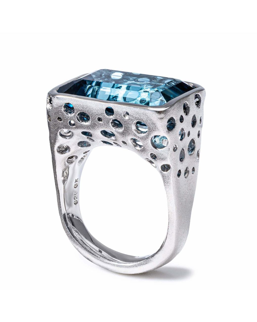 German Kabirski Blue Huron Singular Edition Rhodium Plated Ring With Topaz