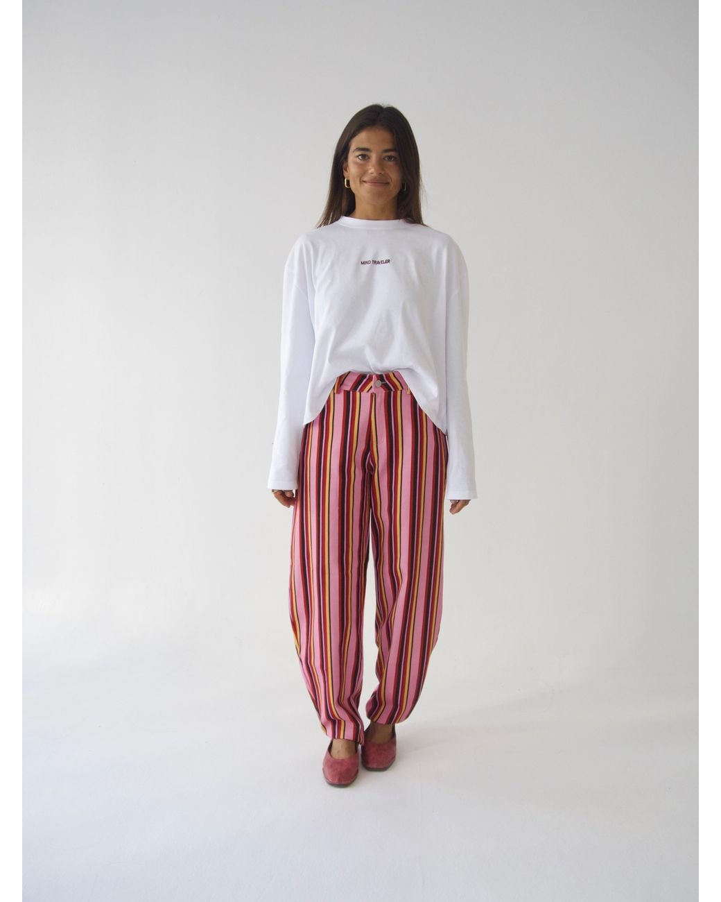Mind Traveler Red Clarissa Balloon Jeans With, & Stripes
