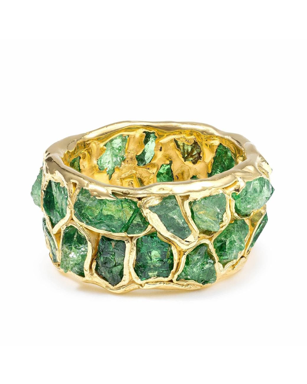 German Kabirski Green Viridi Wide Barrel Plated Ring With Tsavorite