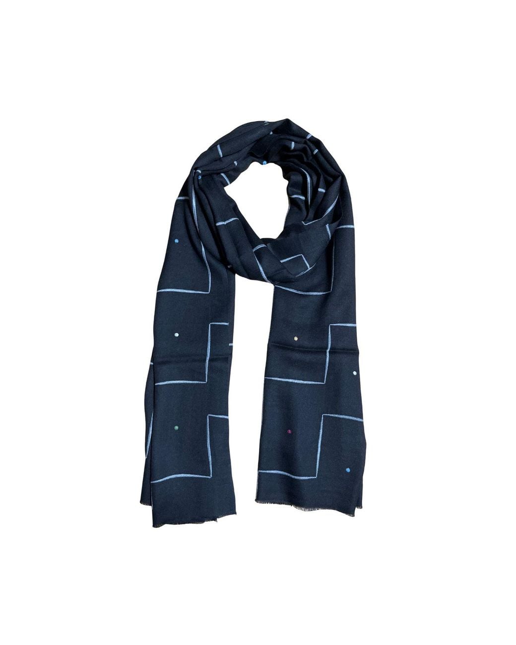 Heritagemoda Blue Embroidered Classic Cashmere Wool Silk Scarf for men